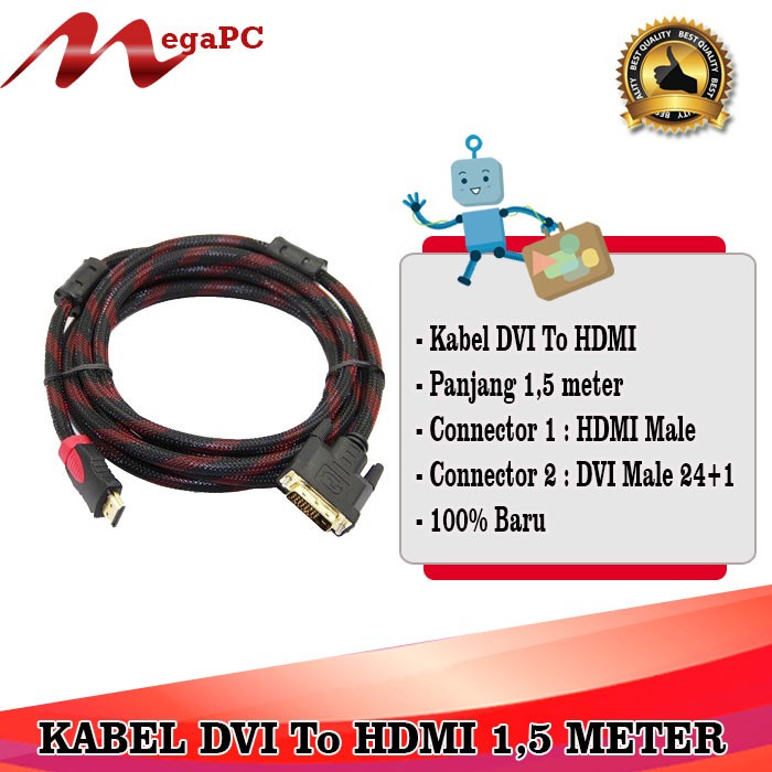 Kabel DVI 24 + 1 To HDMI Panjang 1,5 Meter