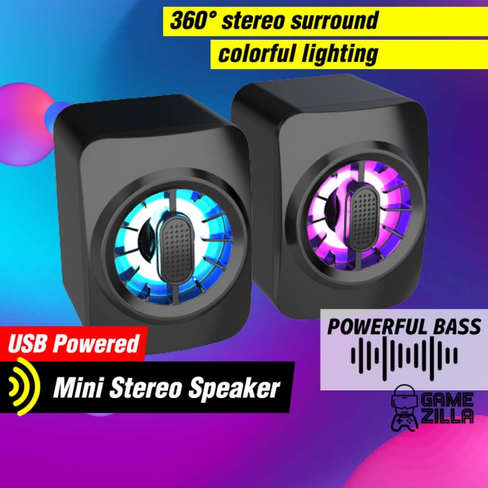 speaker Speaker USB Mini Spiker PC Laptop Komputer Kecil Speker Game RGB Bass(F0E3) Super Bass Gamin