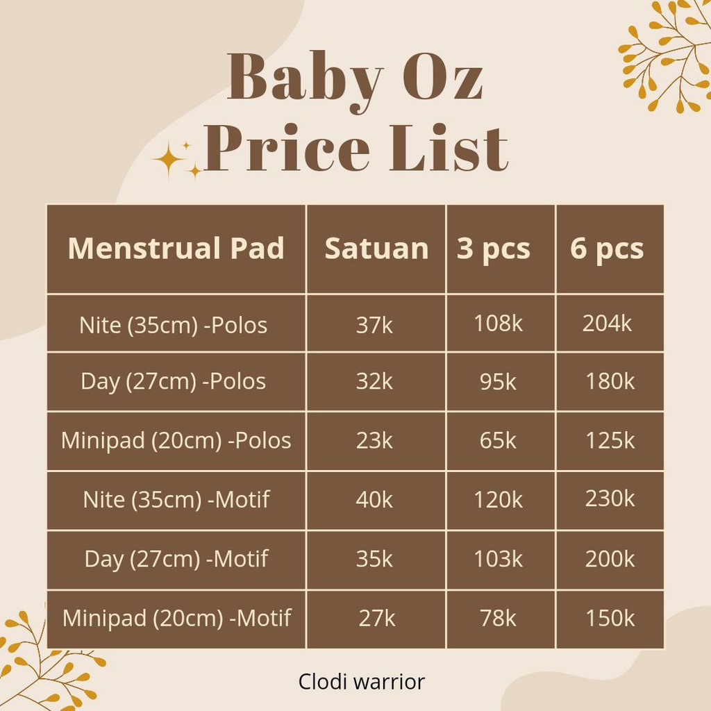 MENSPAD BABY OZ (BELLE OZ)- Motif | Pembalut kain wanita cuci ulang Mensped sehat alami