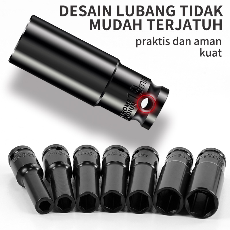 ISKU Mata Shock Set Extention Impact 1/2 8-24mm Kunci Socket Set 10 pcs High Carbon Steel Kuat dan Tahan Lama Extention Pajang Mata Sock Set Motor Car Repair Tool Baru Bersegel