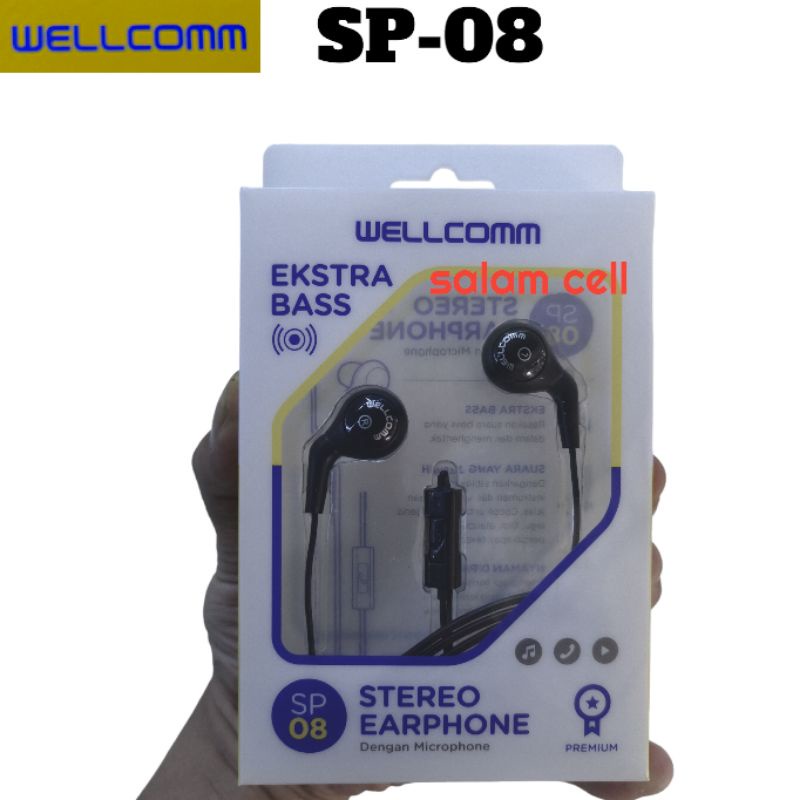 Headset WELLCOMM SP08 Ekstra Bass Audio Jack 3.5MM Headset Earphone Original