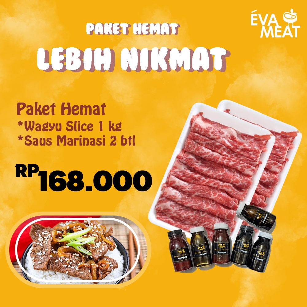 

Paket wagyu slice 1kg + 2 bumbu marinasi - wagyu slice paket - wagyu slice 2 bumbu