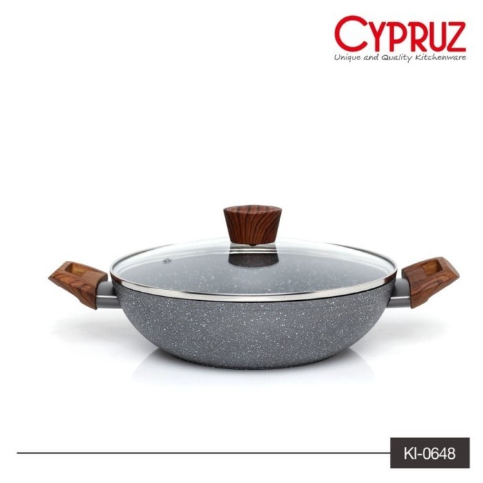 Cypruz Kl-0648 Wajan Kuali Keramik Marble 28cm + Tutup Kaca - 26cm