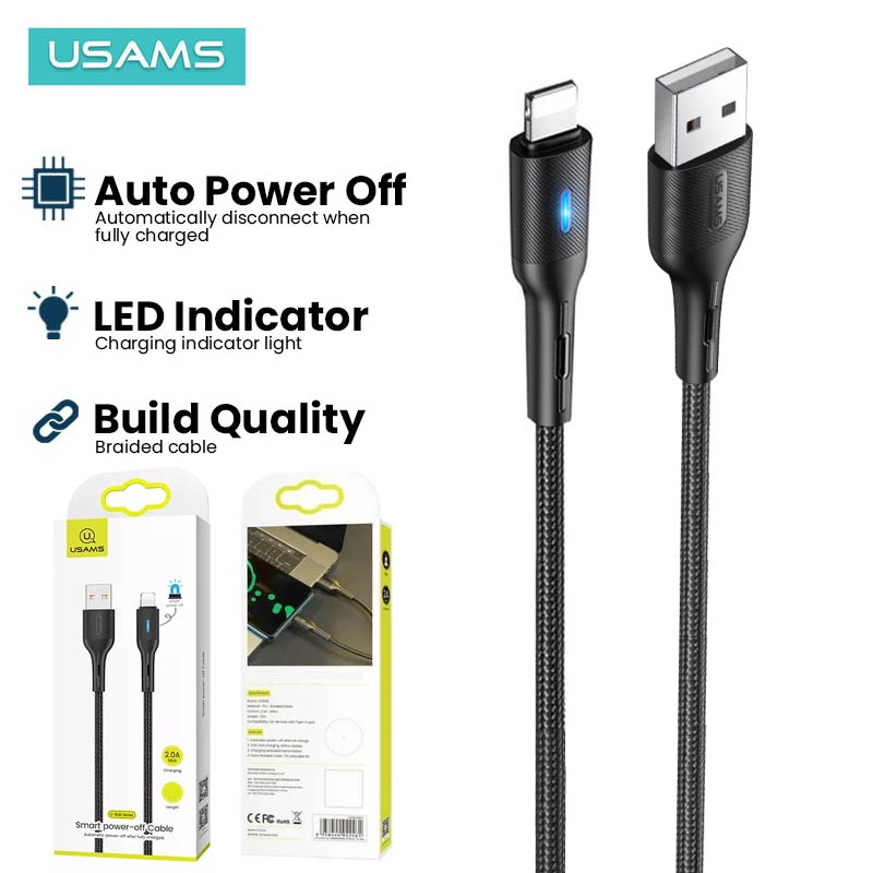 Usams Bob Smart Power Off Lightning USB Cable 120cm - Fast 2.0 Charging iPhone Quick Original 1.2M A
