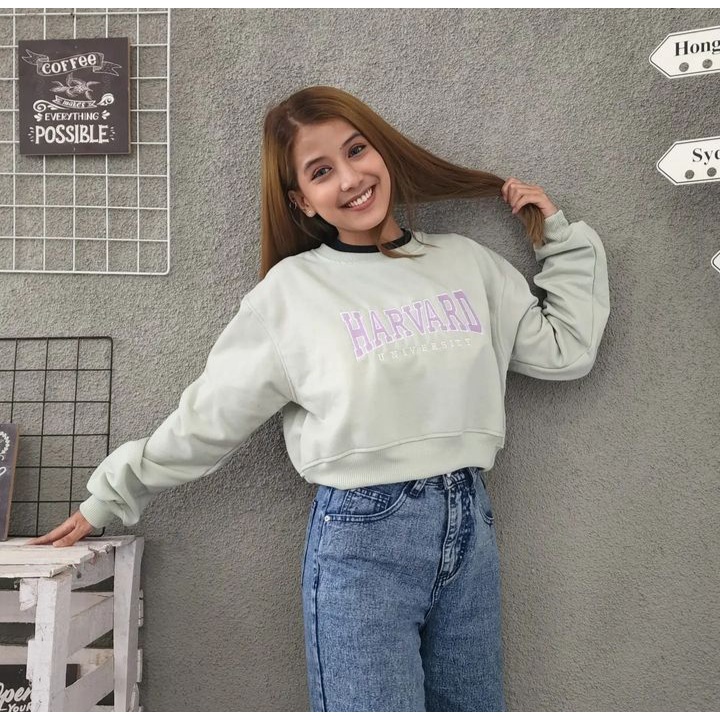 Sweater Wanita HARVARD BORDIER Croope Pakaian Blouse Terbaru Desain Simple Elegan Kasual Fashion