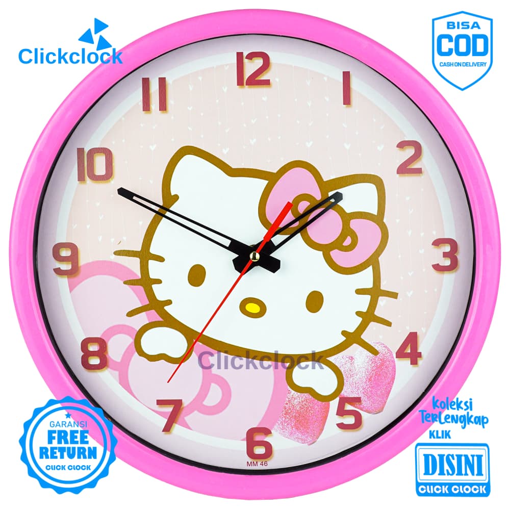 Jam Dinding Analog Karakter Anak Hellokity Pink Karakter 3001 Besar Dekorasi Rumah Unik