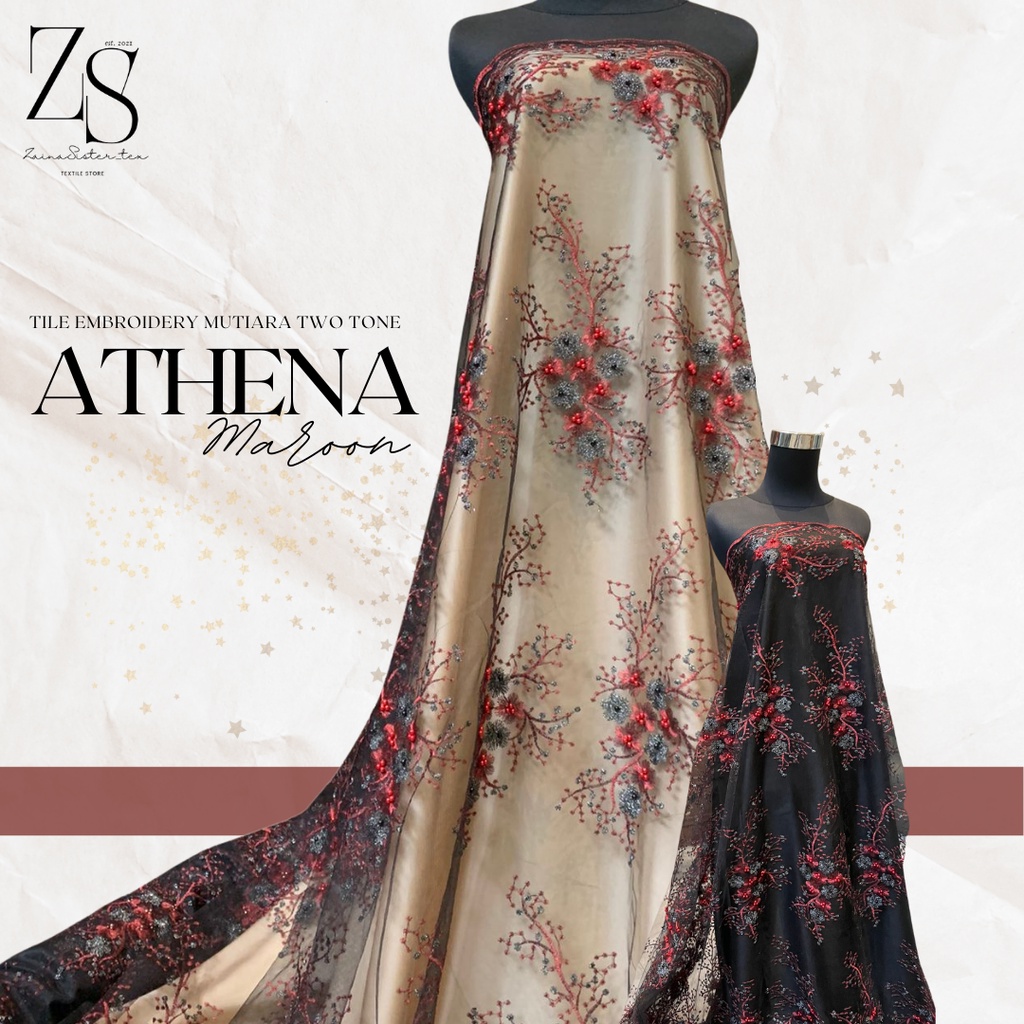Bahan Kain Kebaya Kondangan Brukat Tille Bordir Mutiara Embroidery Modern Two Tone Athena Series War