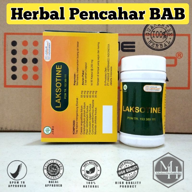 Laksotine Herbamed Obat Herbal BAB Lancar Pencahar BAB 50 Kapsul