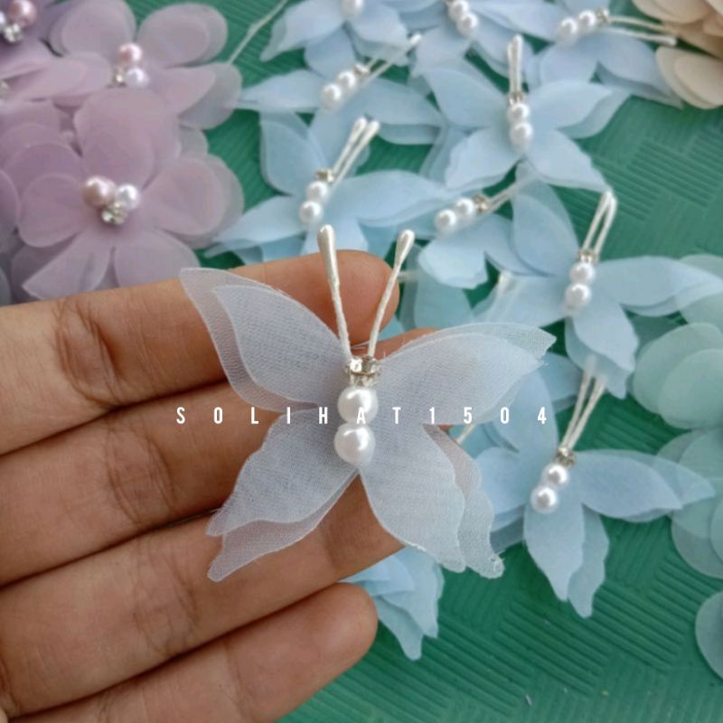 Aplikasi bunga organza kupu kupu per lusin