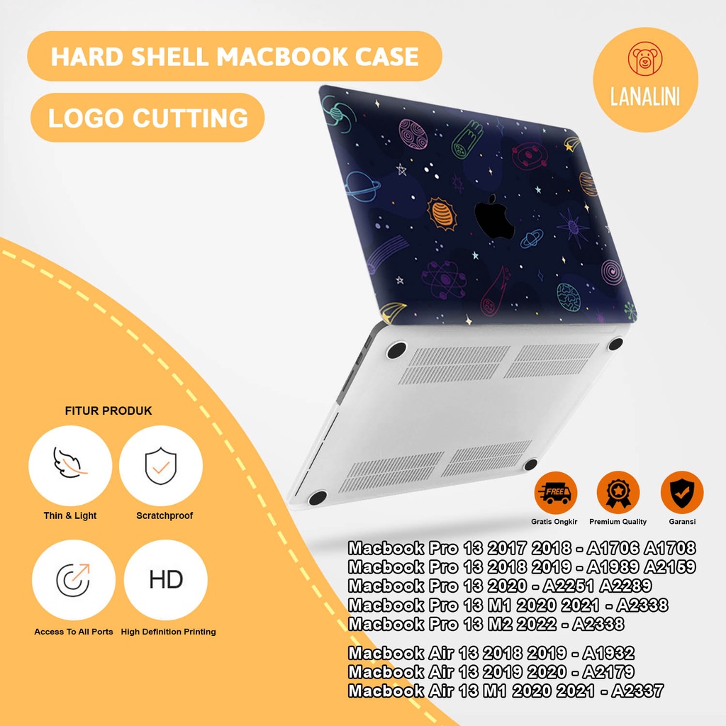 Case Casing Aksesoris Protective Pelindung Laptop Hardcase Macbook Air Pro 13 inch M1 M2 2017 2018 2019 2020 2021 A1932 A2179 A2337 A1706 A1708 A1989 A2159 A2251 A2289 A2338 Gambar Space Planet Angkasa Warna Biru Blue Navy Murah Premium Logo Lubang Tampak