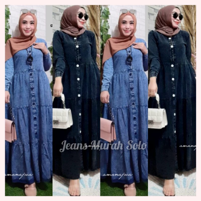 Gamis Muslim Jumbo Terbaru Kwonie Ori Ama Najwa Bahan Jeans Ld 120 Pb 140 Full Kancing Aktif Busui