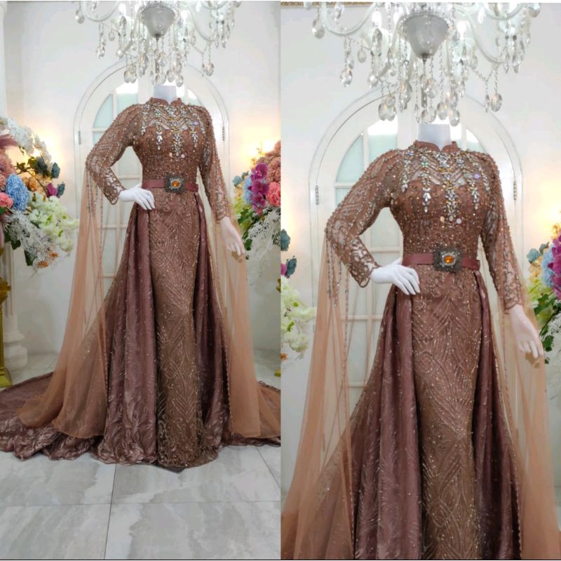 TERKINI//GAUN SLIM MEWAH BEREKOR MODERN//GOWN PENGANTIN BEST SELLER