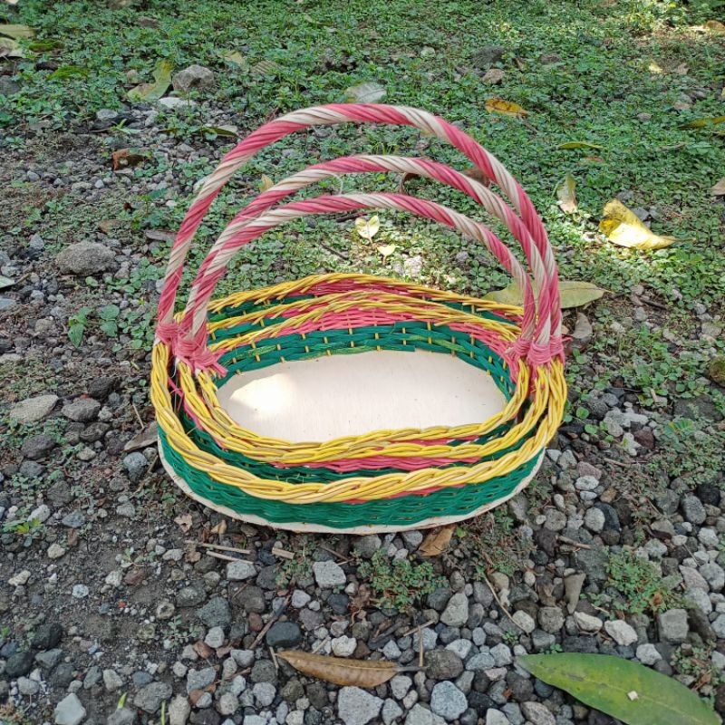 keranjang ombak  tangkai 1 set isi 3 pcs keranjang rotan keranjang hantaran seserahan