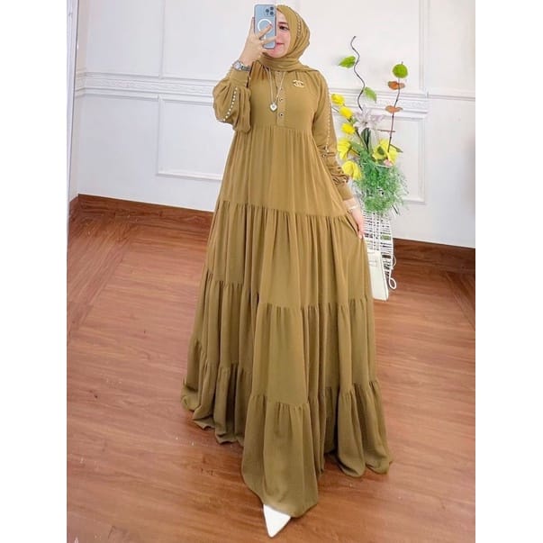 Serena Dress Kondangan Gamis Dewasa Ceruty Babydoll Baju Wanita Jumbo Gaun Pesta Muslimah Busui Friendly Ootd Kekinian