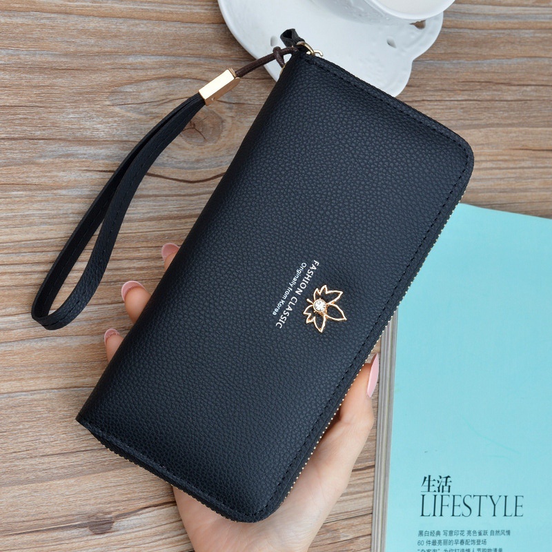 DOMPET PANJANG WANITA PREMIUM BRANDED CEWEK KOREA KULIT WA602B5 HITAM ERICA IMPORT RESLETING KARTU UANG KOIN BATAM KEKINIAN REMAJA SIMPLE LUCU BATAM MURAH