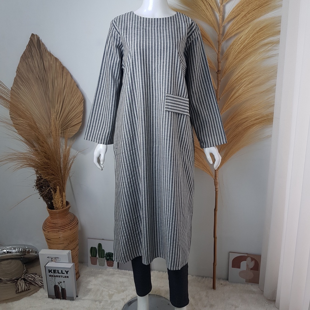 Baju Atasan Tunik Wanita Salur Bahan Katun Import Premium (Fenita)