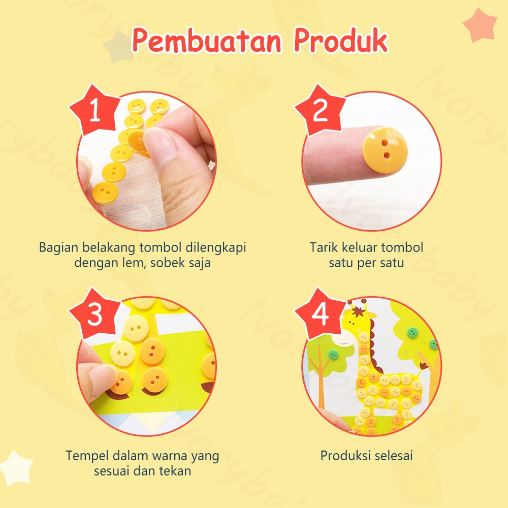 Ivorybaby Mainan edukasi anak Lukisan Kancing kartun Handmade DIY