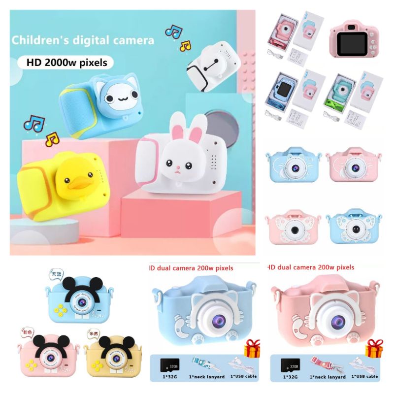 32 GB MEMORY Kamera Anak HD Digital 32Gb Kamera Anak 2 Inch Lucu Kartun Kamera Mainan Anak Hadiah Ulang Tahun 2000 W Mainan Anak Kamera memory 32GB kelinci rabbit bear mickey mouse