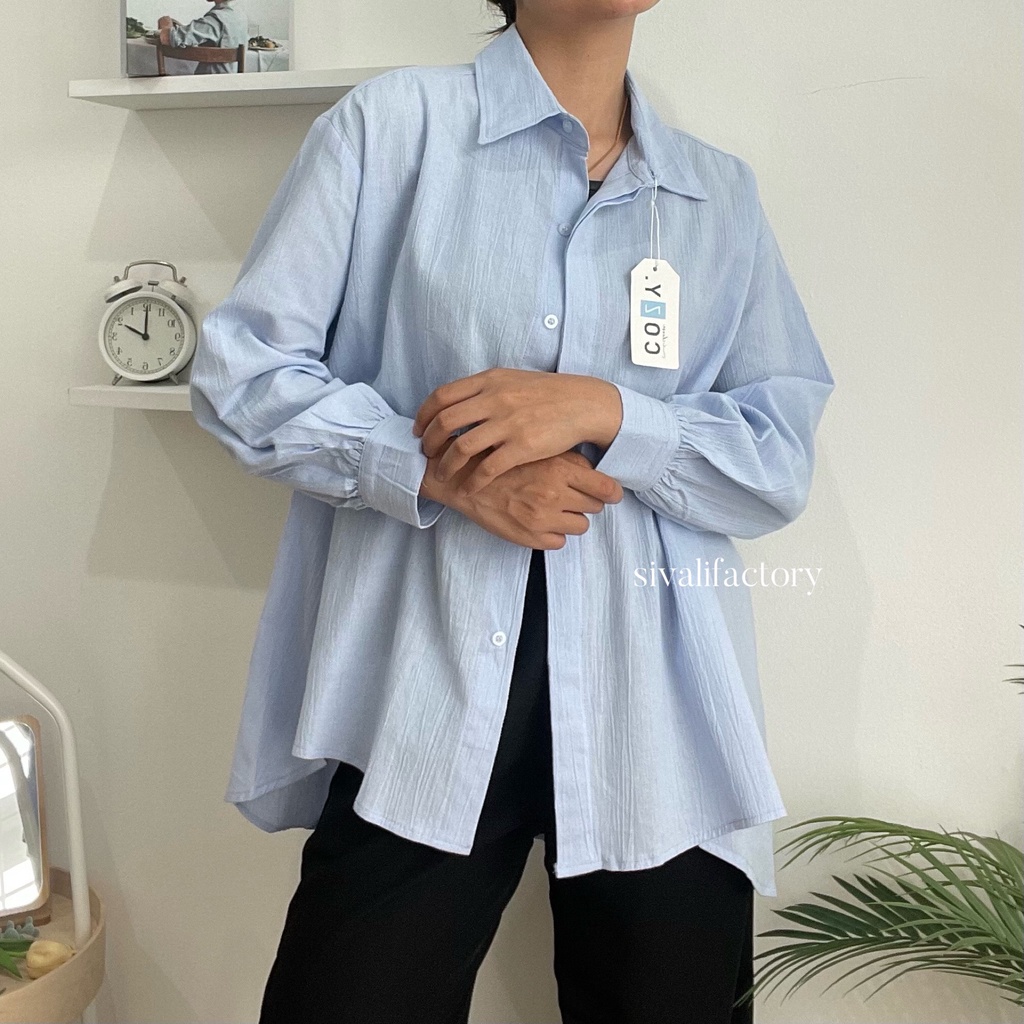 SIVALI Loryn Top 9901 | Kemeja Oversize Linen Wanita - Linen Crinkle Shirt - Atasan Wanita Lengan Panjang