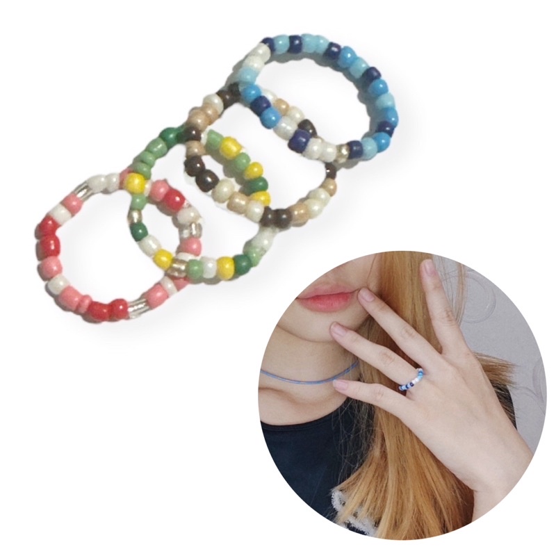 Cincin Beads Thematic Elastis Korean Fashion Ring Elastic