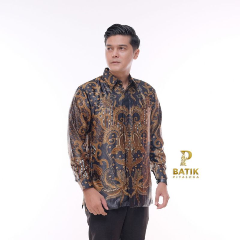 KEMEJA BATIK SEMI SUTRA SILKY HIJAU SAGE PREMIUM SUPER EMBOZS BERFURING LENGAN PANJANG m l xl xxl fashion pria exclusif