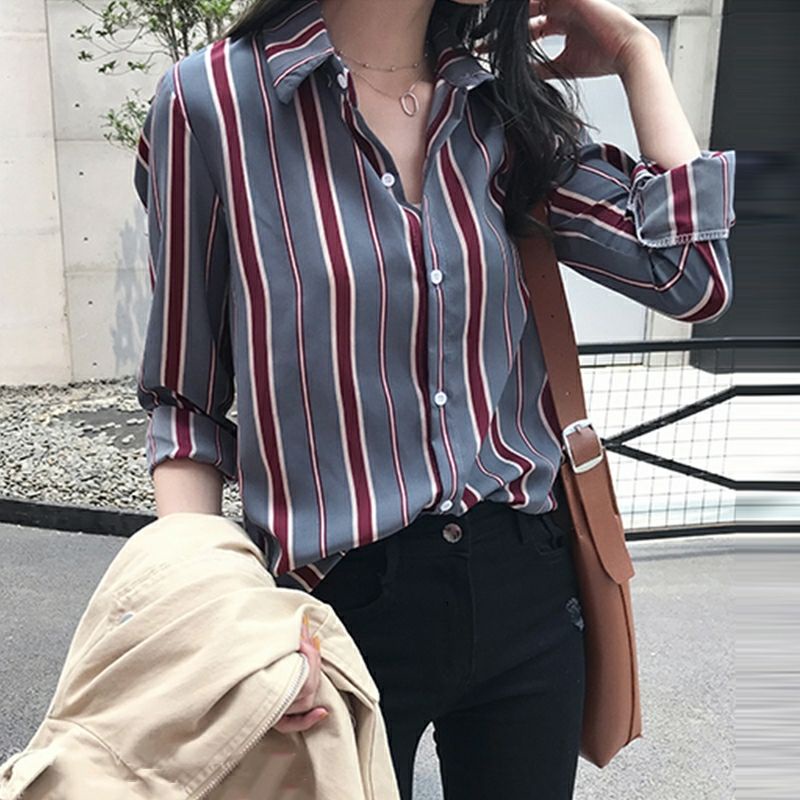 MDLV ~ 7847# Jessie Striped Top Kemeja Garis Import