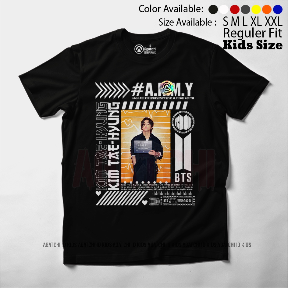 Baju Kaos Atasan Anak - Anak Agatchi Motif Personil Grup Boy Band BTS / Bangtan Boys ( Hitam )