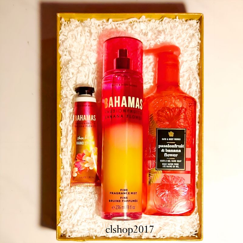 BBW BAHAMAS - PASSIONFRUIT &amp; BANANA FLOWER  GIFT SET PAKET BATH &amp; BODY WORKS