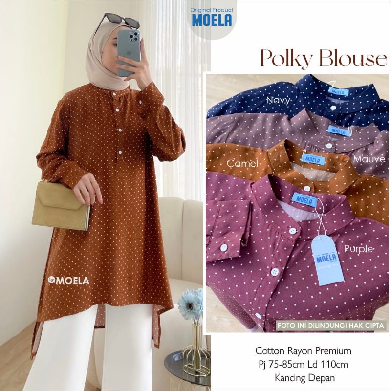 Tunik kemeja katun rayon motif polkadot | Polky tunik moela