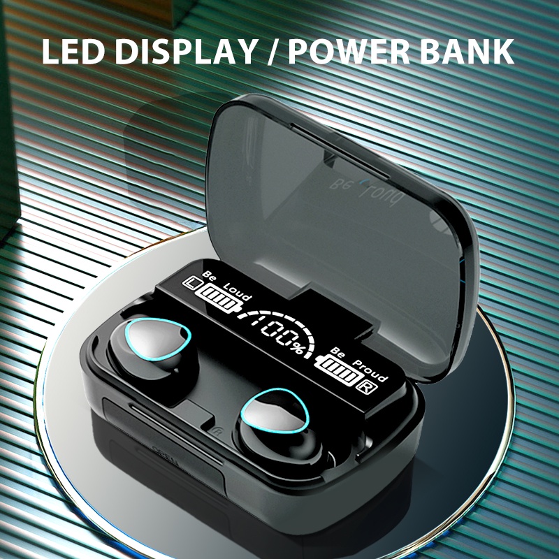 (COD) M10 Headset Bluetooth Game Wireless Earphone TWS Powerbank LED Display with Mic Headphones Handset Earbud