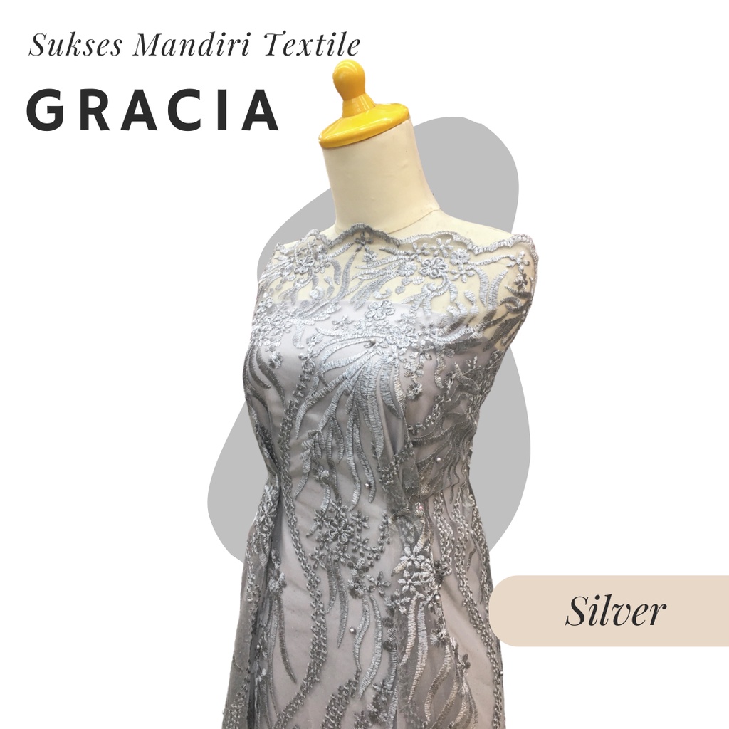 [GRACIA] Brukat Tile Premium Mewah Warna Silver Abu Perak | Harga ½ meter = 50 cm (Bahan Dress Bride