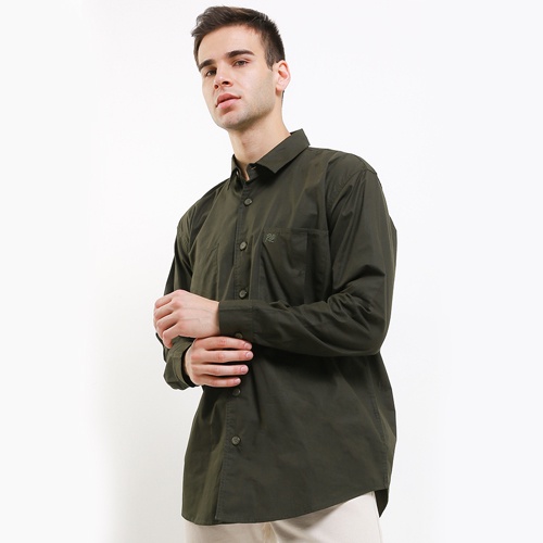 Brand Revolution - Kemeja Lengan Panjang Pria Reguler Sneed Shirt Green