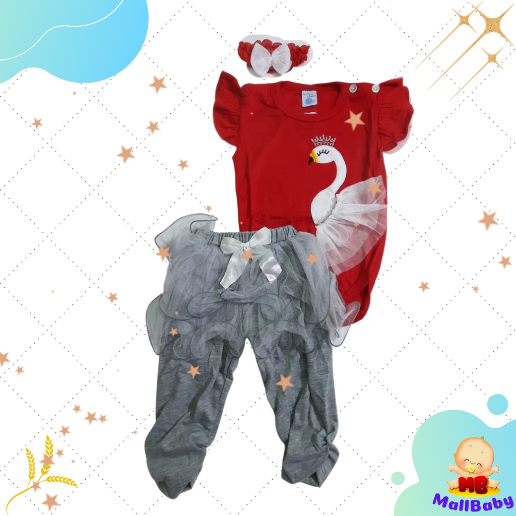 Setelan Jumper Bayi Perempuan Celana Legging Tutu Buka 3 6 9 12 Bulan Swan