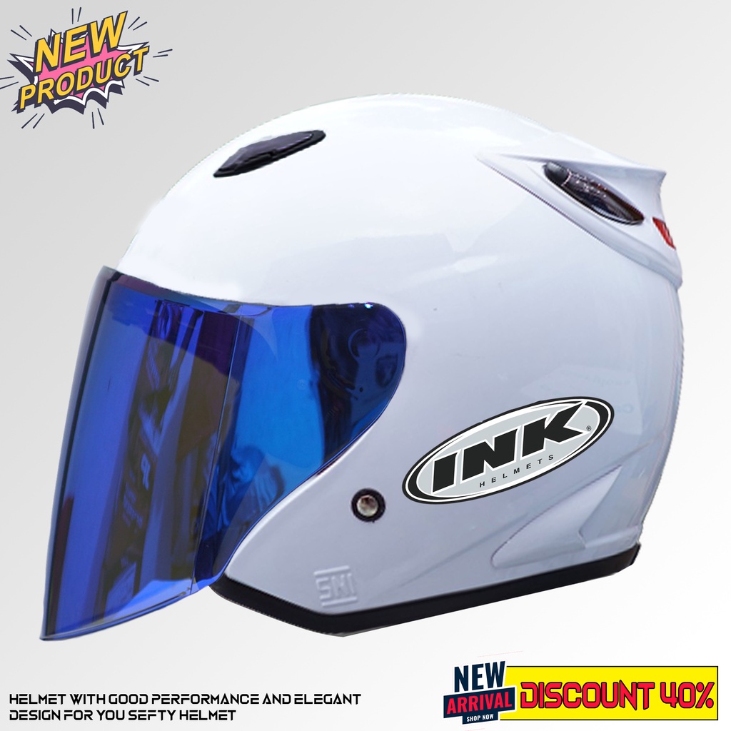 Helm Half Face INK CENTRO KW Kaca Venom Flat Blue Untuk Pria Dan Wanita COD