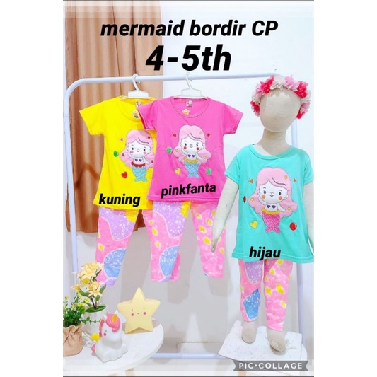 BAJU ANAK PEREMPUAN MERMAID BORDIR CP/BAJU MERMAID/SETELAN BAJU MERMAID ANAK PEREMPUAN