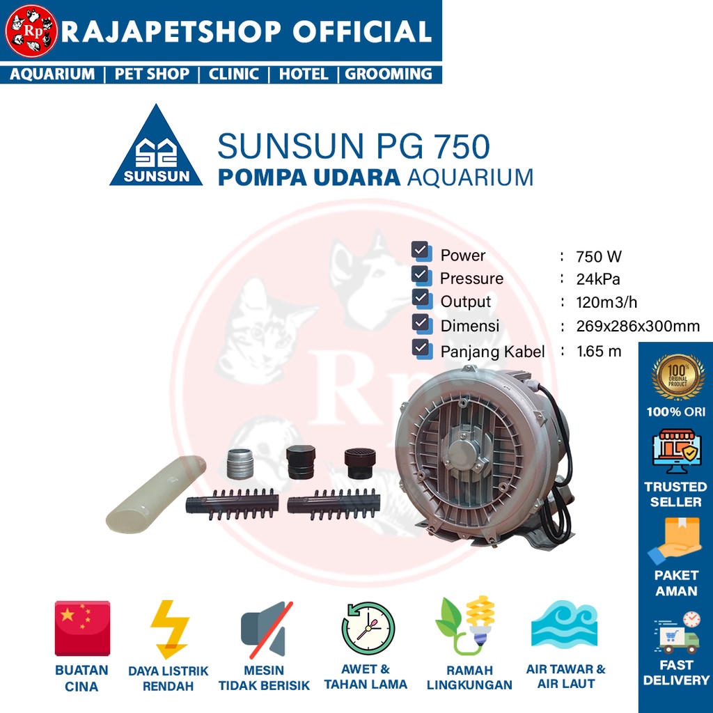 ( POMPA UDARA ) SUNSUN PG 750 ROOT RING BLOWER AIR PUMP KOLAM IKAN TAMBAK UDANG IPAL BIOFLOK