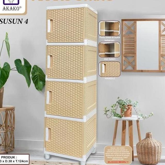 

LEMARI PLASTIK AKAKO SWING 3 SUSUN / 4 SUSUN RAN SRBAGUNA ROTAN stock ready