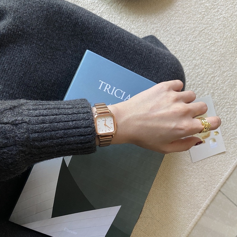 Ulzzang Jam Tangan Wanita Fashion Korea Square Belt kotak