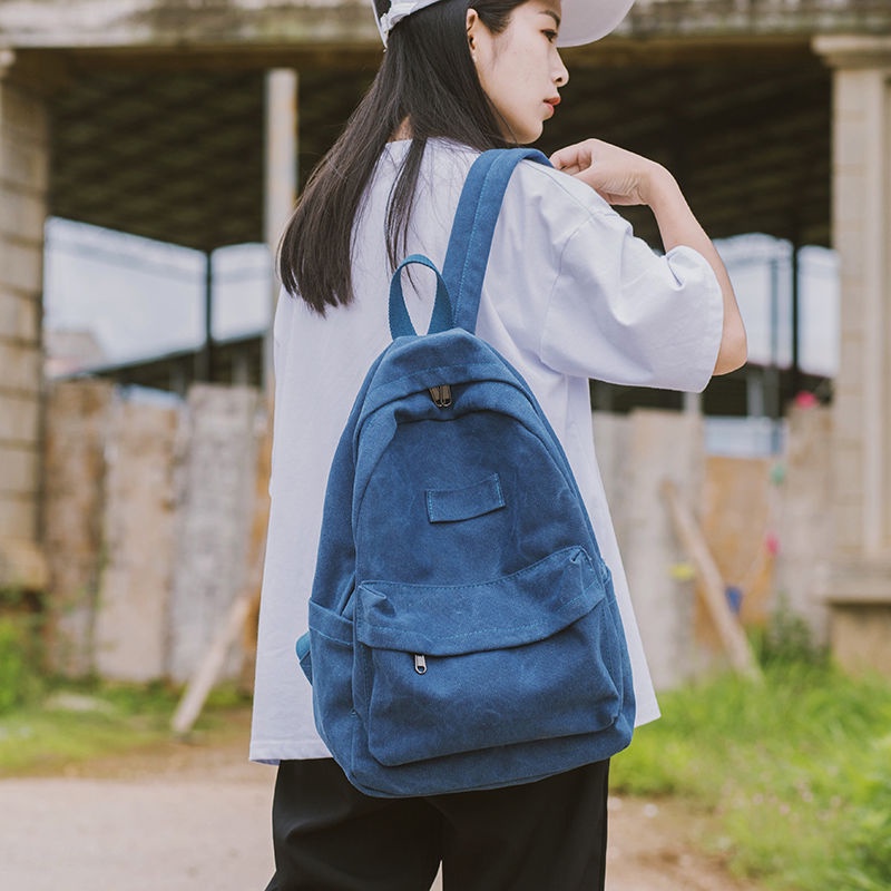 ▥Tas sekolah seraser wanita versi Korea Harajuku ulzzang siswa sekolah menengah pasang ransel gaya kampus ransel kanvas denim sederhana