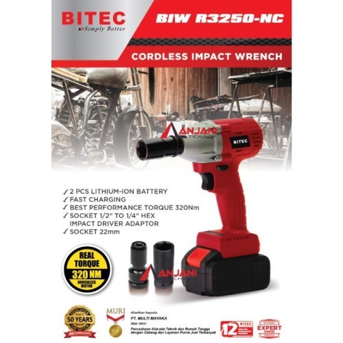 BITEC BIW R 3250 MESIN BUKA KUNCI BAUT CORDLESS IMPACT WRENCH R3250-NC