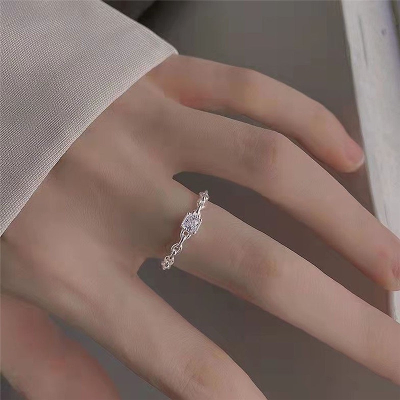 Cincin Berlian Persegi Model Terbuka Gaya Korea Untuk Wanita