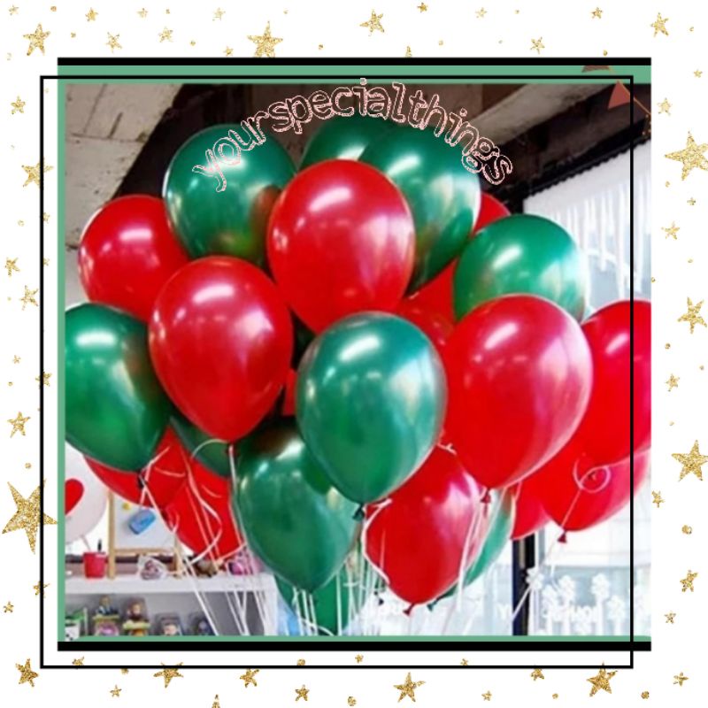 (10 PCS) BALON LATEX MERAH HIJAU / BALON DEKORASI NATAL / DEKORASI XMAS