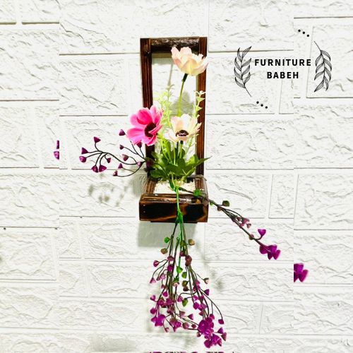 Bunga Artifisial Kayu Jati Set Pot Dinding