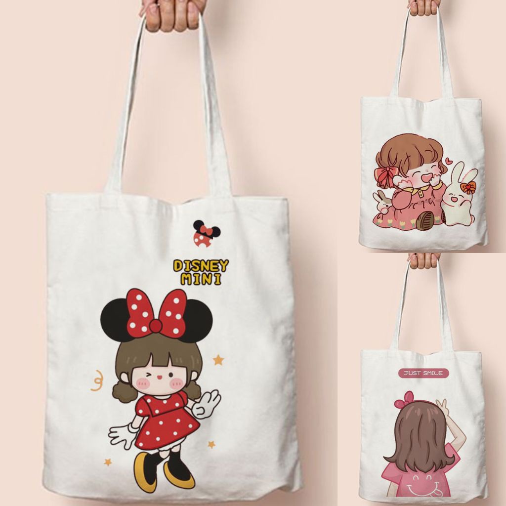 Totebag Tote Bag Motif Anak Kelinci Disney Mickey Mouse  Lucu Tas Les Buku Sekolah Goodie Bag Ultah Ulang Tahun Souvenir Anak