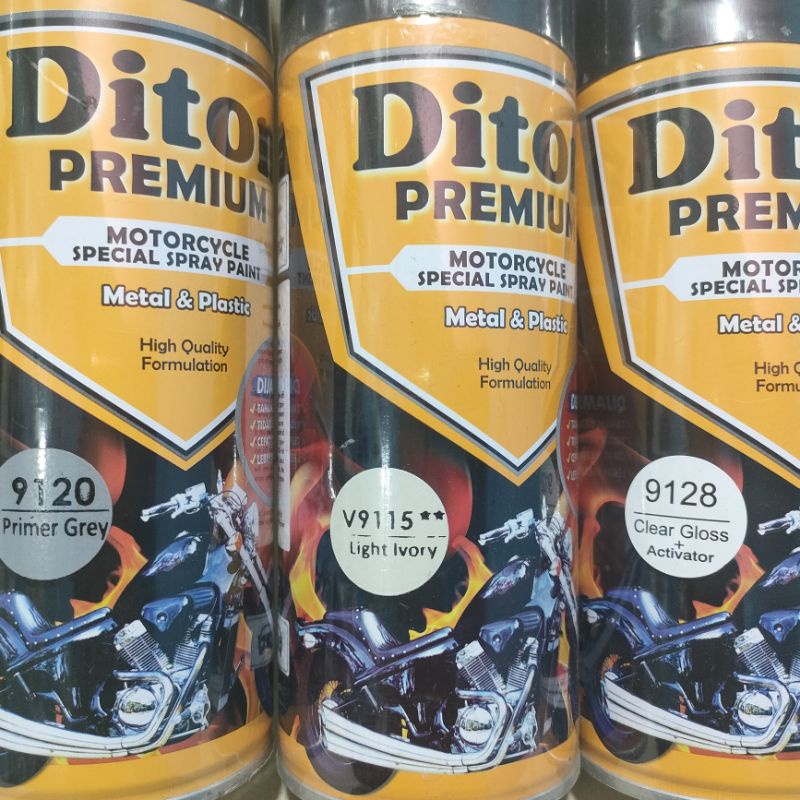 Pilok Cat Diton Premium Paket Lengkap 3 Kaleng Light Ivory Putih Gading  9115 Primer Grey Epoxy 9120 Clear Glossy 9128 400cc Pilox Paketan Cat Semprot Special Spray Paint