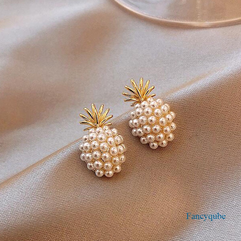 Fancyqube Anting Bentuk Nanas Aksen Mutiara Gaya Retro Perancis Untuk Wanita