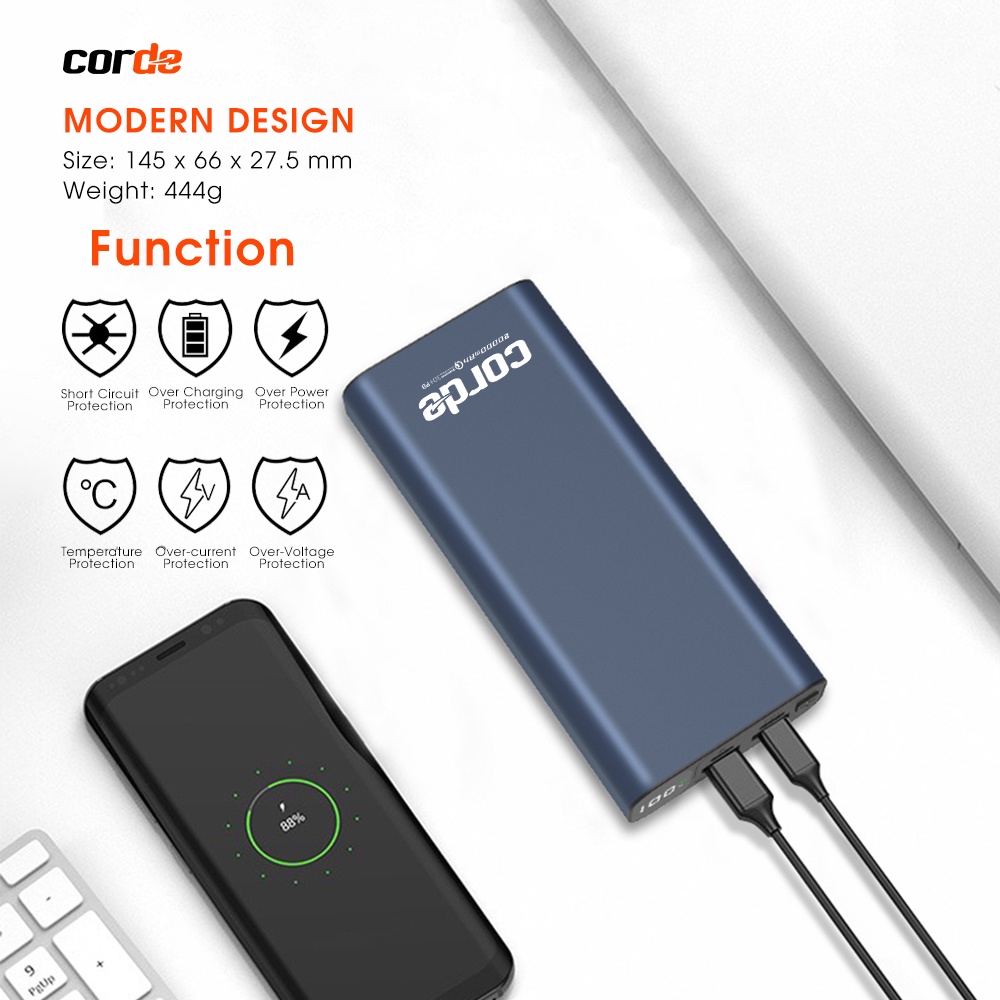 CORDE Swift20 POWERBANK 20000mAh Fast Charging 22.5W PD+QC3.0