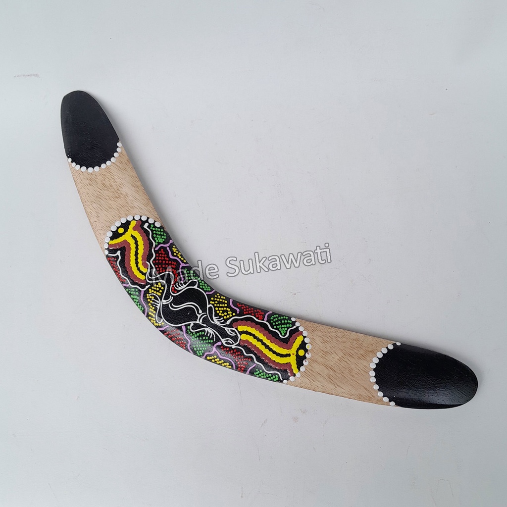 Bumerang boomerang kayu lukis tutul kerajinan tangan mainan