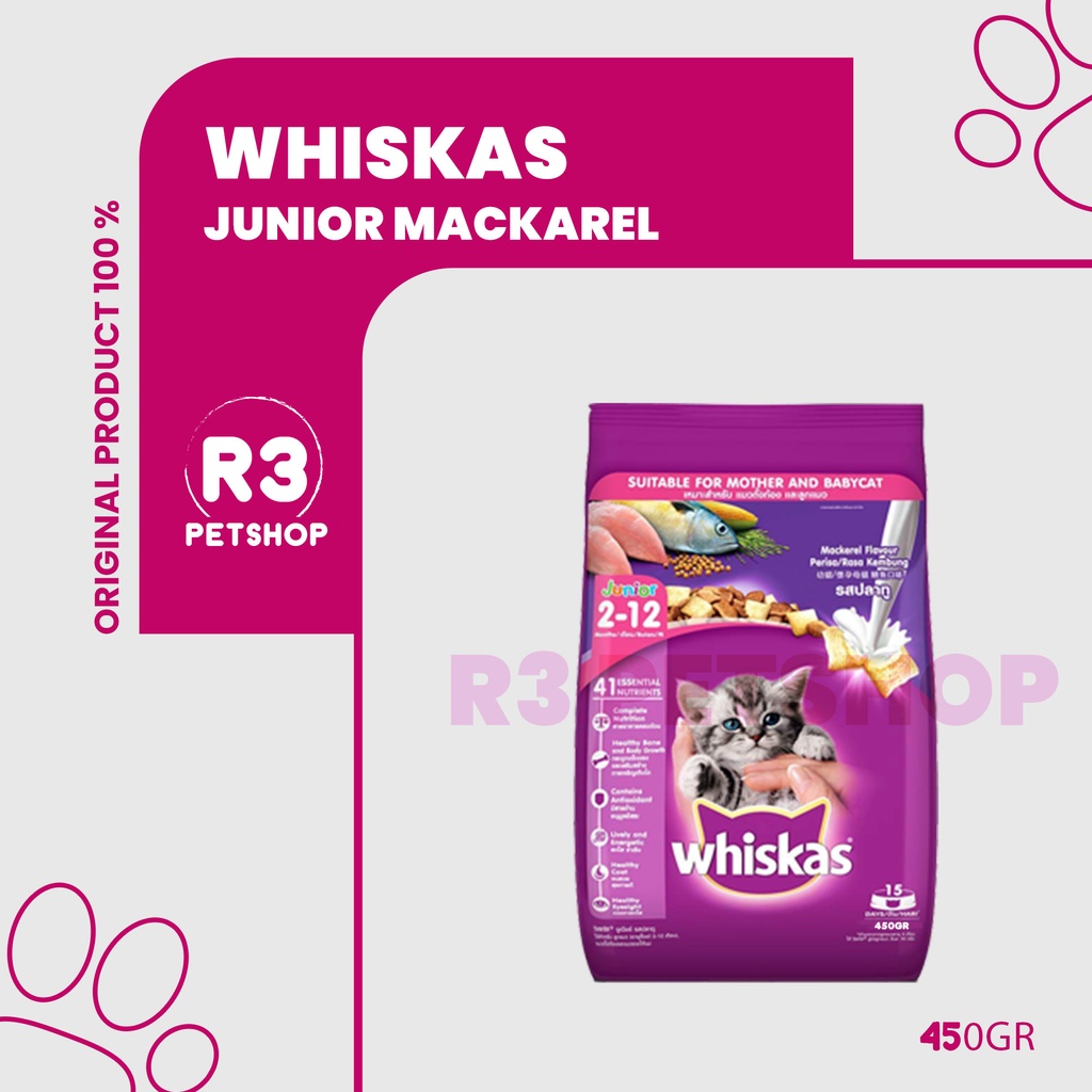 Makanan Kucing kering murah WHISKAS JUNIOR 450gr All Varian