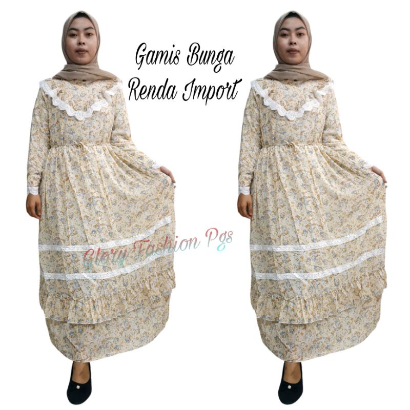 GAMIS BUNGA REMAJA WANITA MOTIF BUNGA RENDA TUMPUK PEREMPUAN MODEL KOREA KEKINIAN GAMIS KOREA BUNGA 